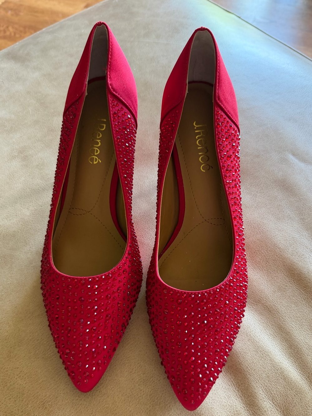 J.Renee Red Crystal-Embellished Pointed Heels